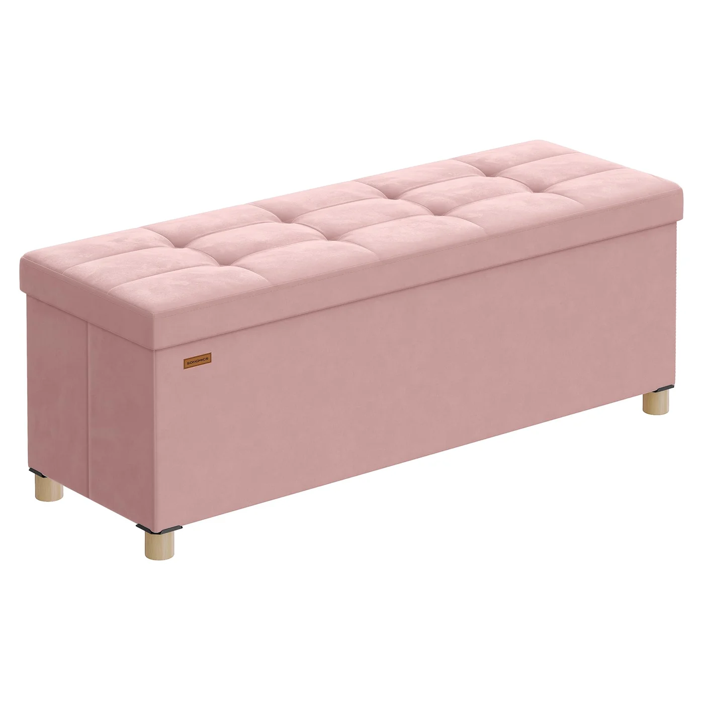 Premium Velvet Storage Ottoman Bench Folding Foot Rest Stool for Bedroom and Living Room (Jelly Pink, 112 L) lllgy