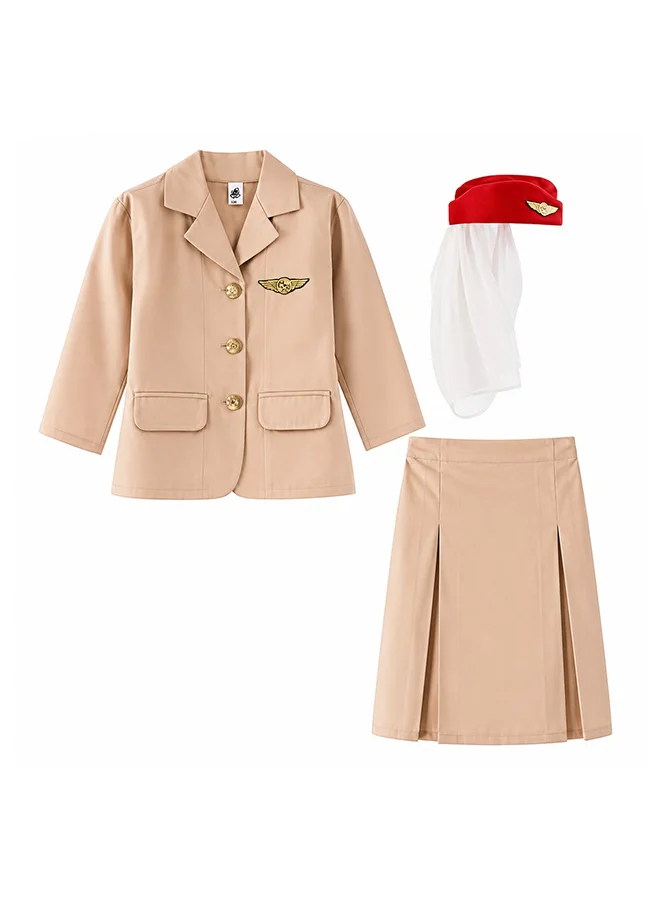 Toy Land Girls Air Hostess Costume Set with Hat Premium Airline Crew Role Play Outfit (10-11 Years) k69h1