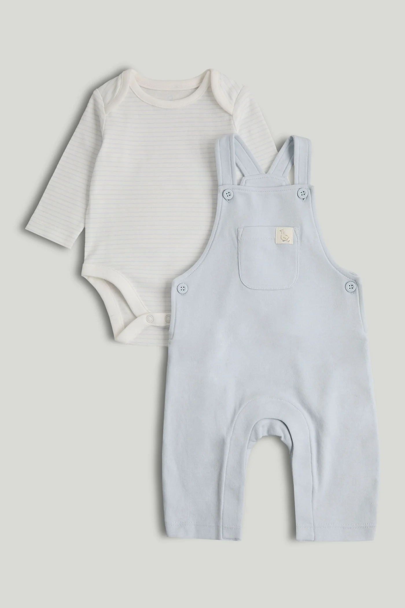 Premium Cotton Dungarees and Bodysuit Set for Infants (Soft Blue, 0-6 Months) nxgta