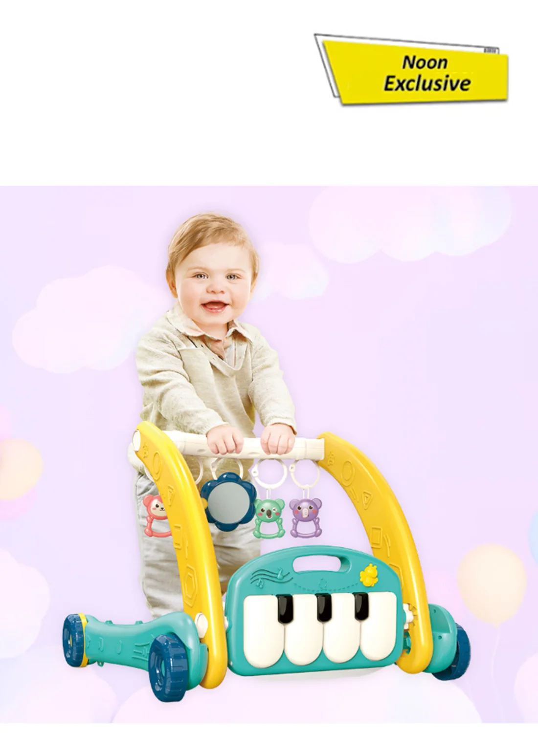 COGNIKIDS 2-in-1 Baby Piano Playgym and Push Walker with Adjustable Music Panel (Green) 6vfrn