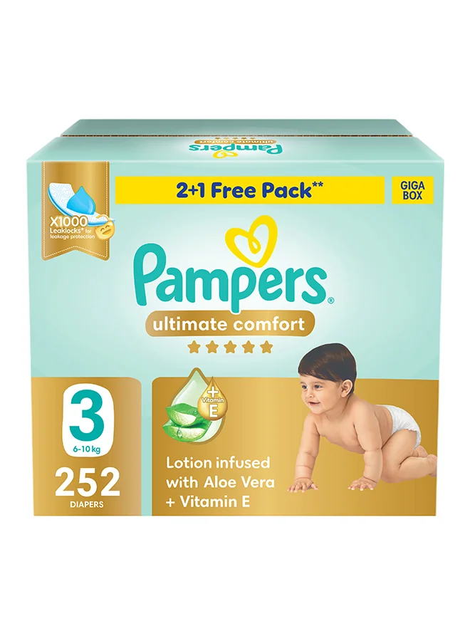 Premium Comfort Taped Diapers for Infants, Aloe Vera and Vitamin E Infused, Size 3 (6-10kg, 252 Count) j62ul