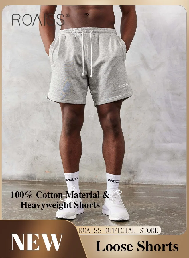 Roaiss Men's Gym Shorts Breathable Athletic Sweat Pants with Pockets (Grey, Small) xg4ut