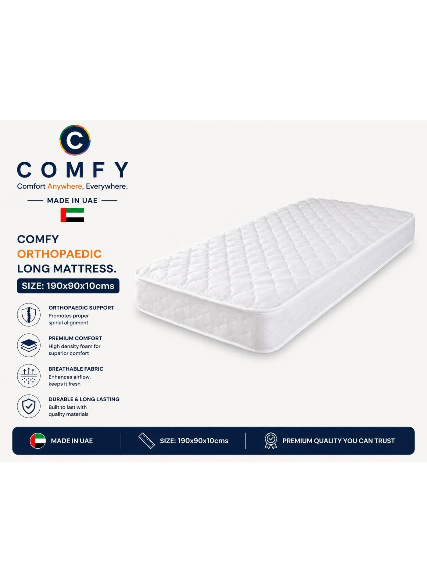 Comfy Orthomedical Mattress Single Premium Supportive Foam Bedding (190x90x10 cm) tbn82