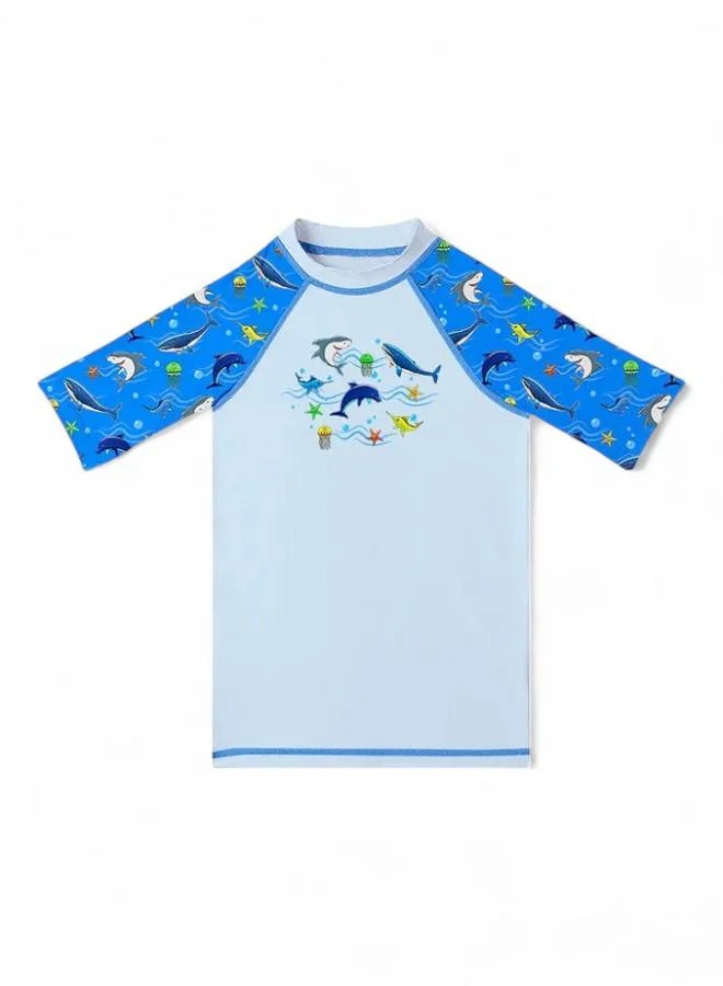 Slipstop Olympos Junior Rashguard Swim Shirt (UPF 50+ Sun Protection, Quick-Dry Fabric, Boys, Blue, 6-7 Years) wosvo