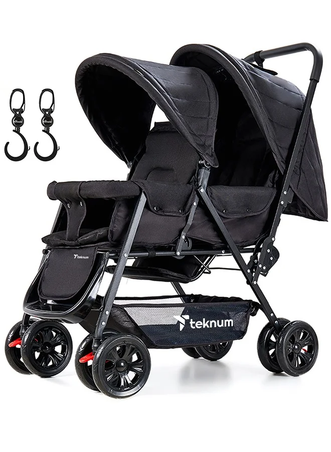 TEKNUM Double Baby Stroller with Hooks (Black, Foldable Tandem Design) jexge