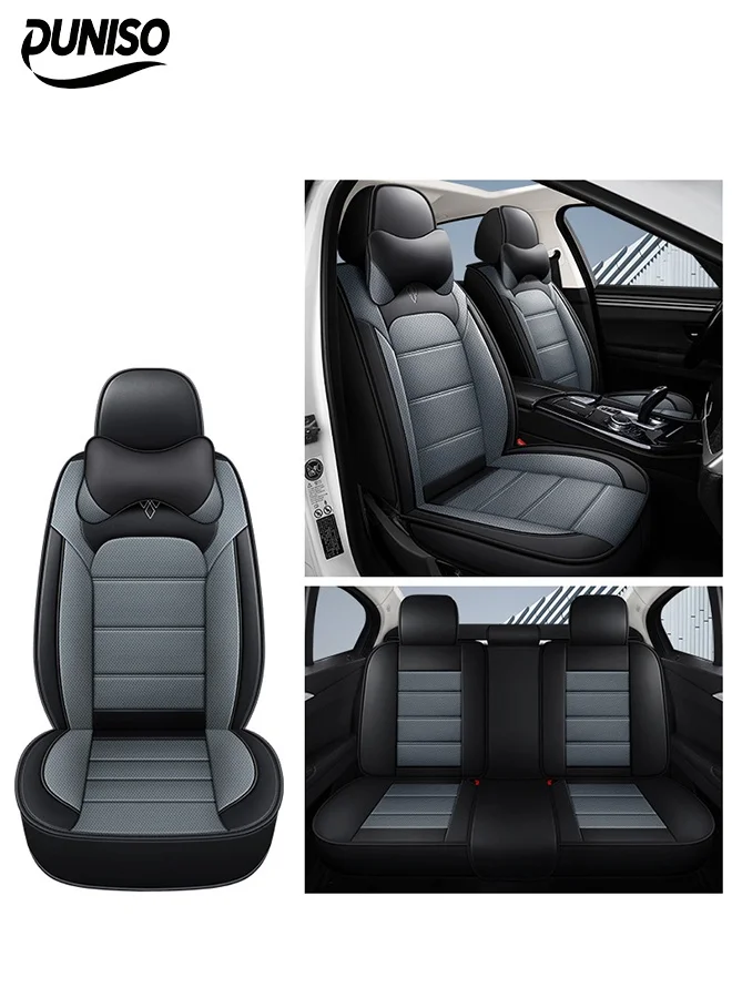 DUNISO Universal Car Seat Cover Premium Artificial Leather Fully Wrapped Cushion (Black, 1 Piece) vwkbm
