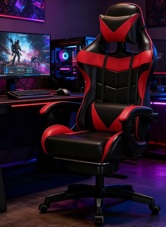 Rayze Ergonomic Gaming Chair High Back Computer Desk Chair with Lumbar Massage Support and Adjustable Height (Black and Red) syei1