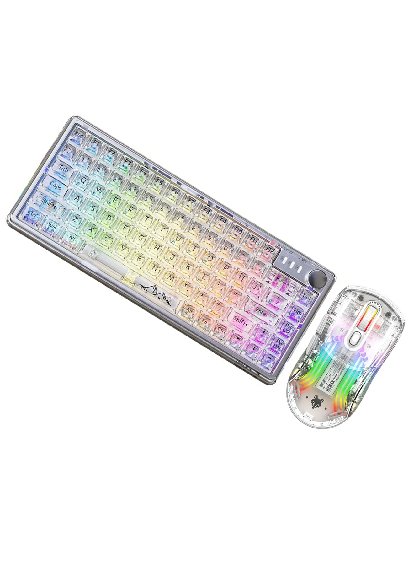 GT-Wheel Wireless Keyboard and Mouse Set Transparent RGB Mechanical Dual Mode Rechargeable Gaming Combo (Clear, Full Size) 4bev6