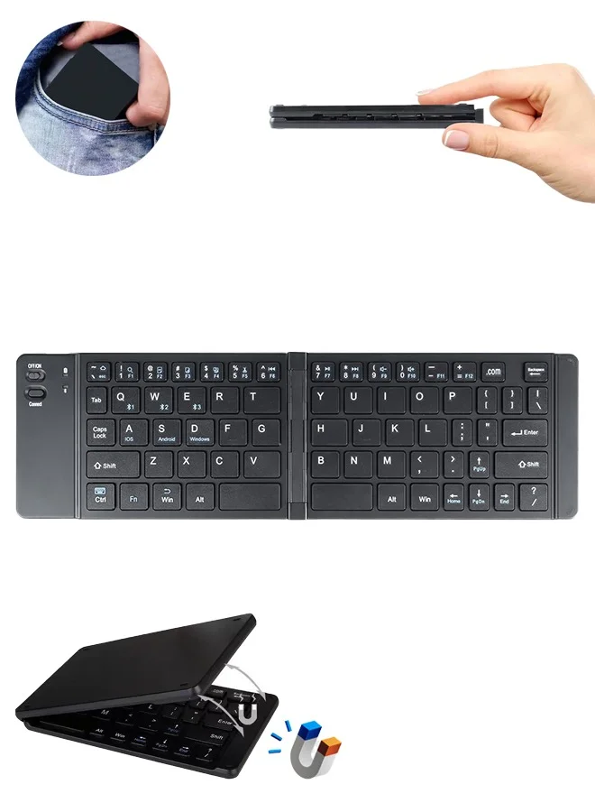 Lemon Foldable Bluetooth Keyboard Portable Wireless Multi-Device Rechargeable Keyboard (Black, 66 Keys) 458k8