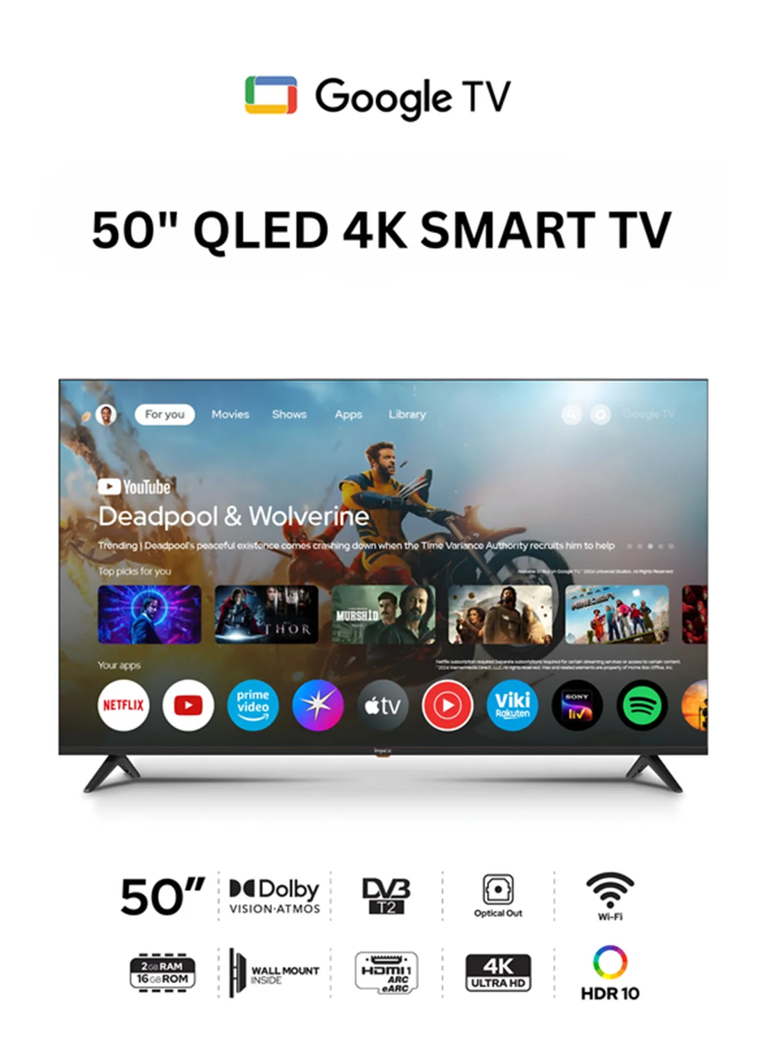 Impex 50 Inch Smart QLED 4K Ultra HD TV Premium Home Entertainment System with Voice Remote and Dolby Audio (Black, 50 in) 6r98q