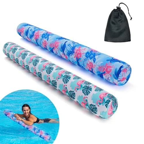 Brmoka Inflatable Swimming Pool Noodles (2 Pack) Premium Soft Fabric Covered Large Buoyancy Floats for Pool Party Toys hm3wr