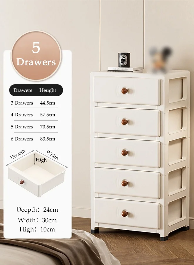 DUNISO Multipurpose 5-Drawer Storage Cabinet Slim Vertical Organizer Unit for Home and Office (White, 5-Tier) aqisi