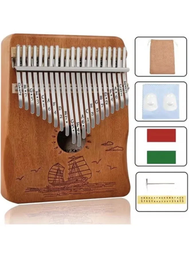 Premium 21-Key Kalimba Thumb Piano with Tuning Hammer and Instructional Guide (Brown, 21 Keys) yqsgf