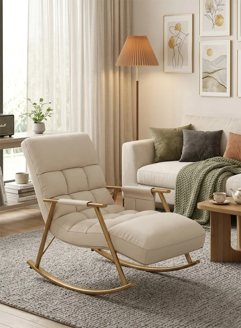 WALALLA Upholstered High Back Adjustable Rocking Chair with Armrests and Storage Pocket (Modern Lounge Chair for Bedroom Living Room Patio) k1bar