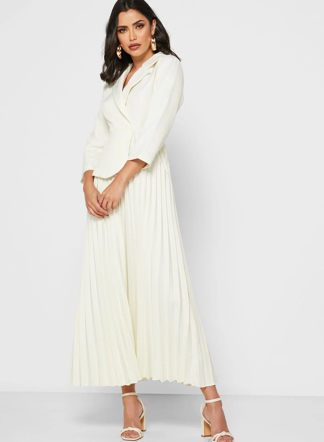 Khizana Wrap Front Pleated Maxi Dress Elegant Flowy Evening Gown (Ivory, One Size) 66l4u