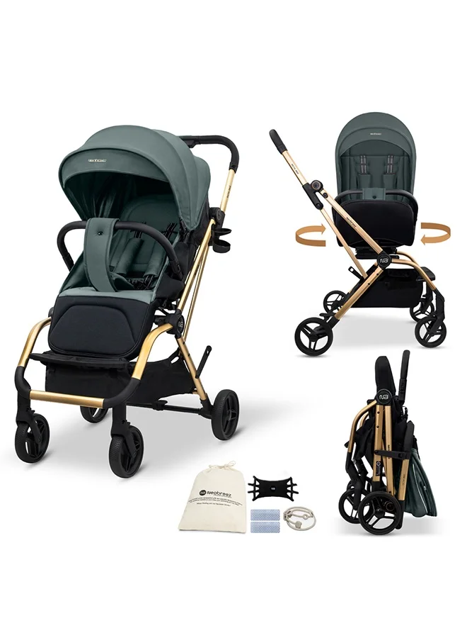Neobreez 360¡ã Rotating Lightweight Compact Travel Stroller, Reversible Handle Two-Way Baby Trolley with UPF 50+ Canopy (Up to 22kg) ux1rd