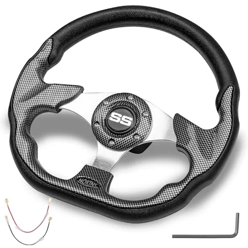 NOKINS Golf Cart Steering Wheel D-Shape Carbon Fiber Finish Universal Fit for Most Golf Carts (32 cm) fsjg0