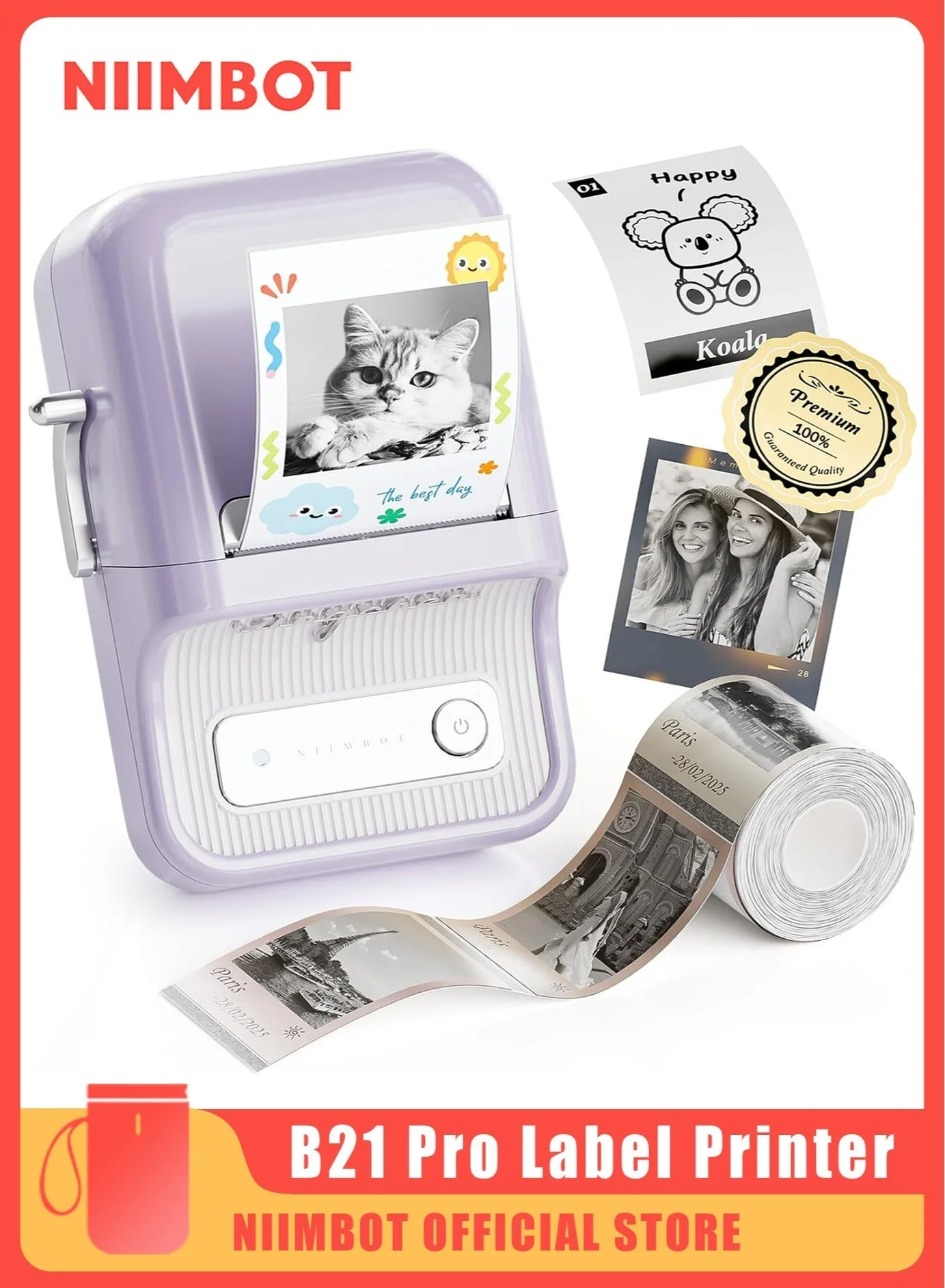 Portable Thermal Label Maker Bluetooth Sticker Printer High-Definition 300DPI Wireless Memo and Study Labeling Tool (Purple, 50x30mm, 230 Labels) el8a2