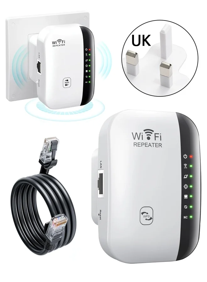 Wffo WiFi Extender Booster 300Mbps 2.4GHz Wireless Signal Repeater with Ethernet Port (White, 3000 Sq. Ft. Coverage) mmff5