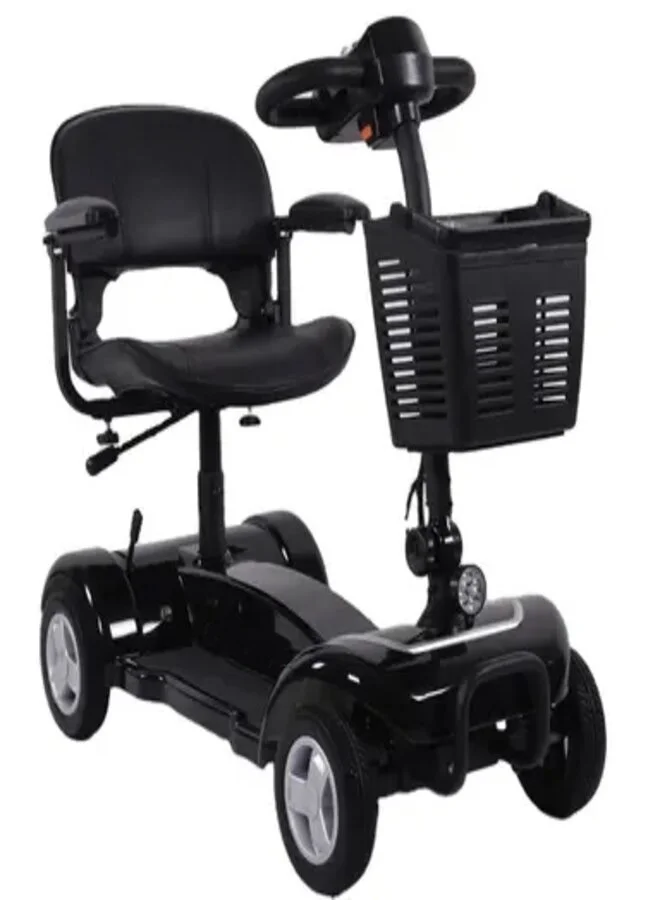 SUNCART Folding Electric Mobility Scooter 4-Wheel Power Chair with LED Lights and Storage Basket (Black) qe0ry