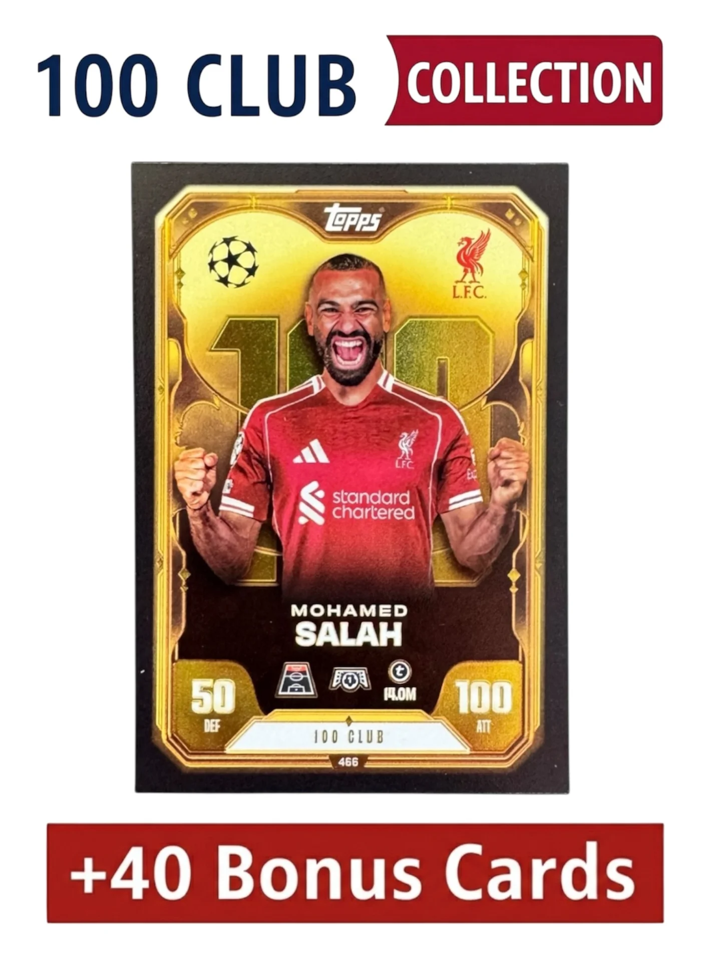 Topps Match Attax 25/26 Trading Card Set (100 Club Mohamed Salah, 40 Bonus Cards) 3el9z