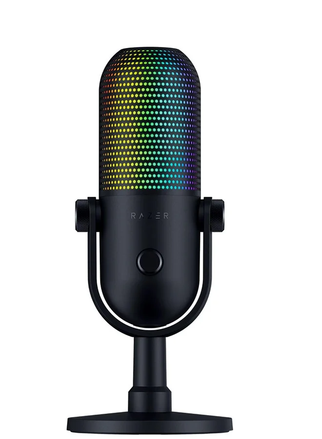 Premium RGB USB Condenser Microphone with Reactive Lighting and Tap-to-Mute Sensor (Black) rnrd7