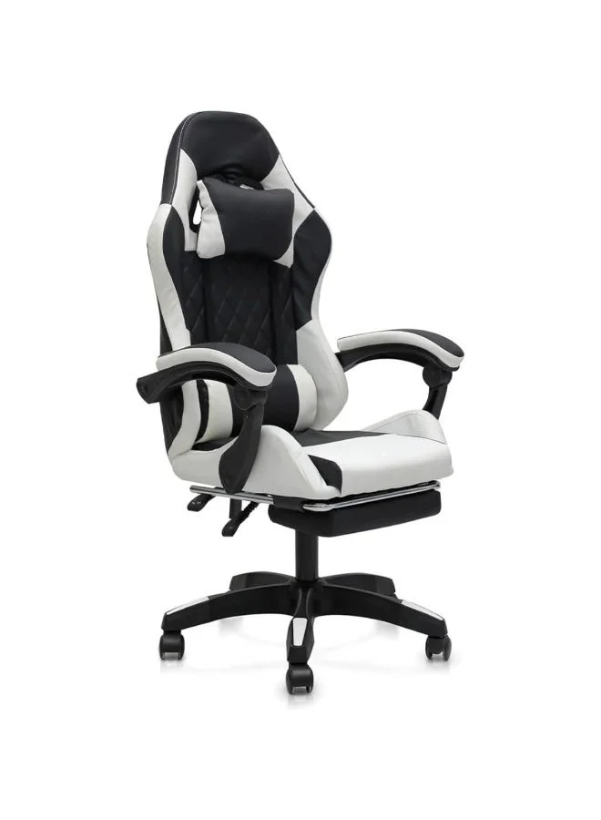 Premium Ergonomic Gaming Chair with Footrest and Lumbar Support (Black and White, Adjustable Height) p4ni3