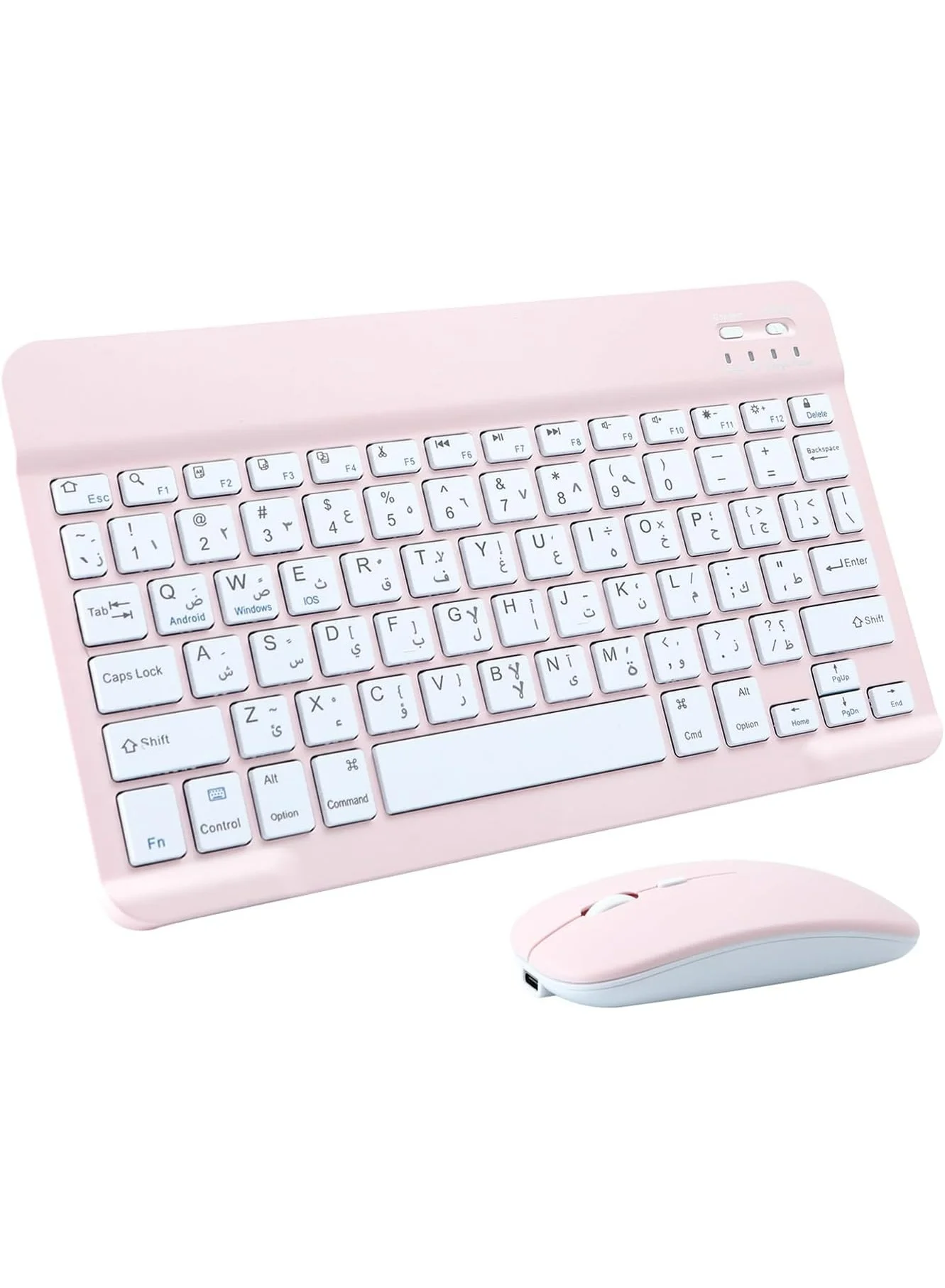 Rock Pow Ultra-Slim Bluetooth Arabic Keyboard and Mouse Combo Rechargeable Wireless Set for Tablet Laptop Smartphone (Pink, 10 inches) nqww9