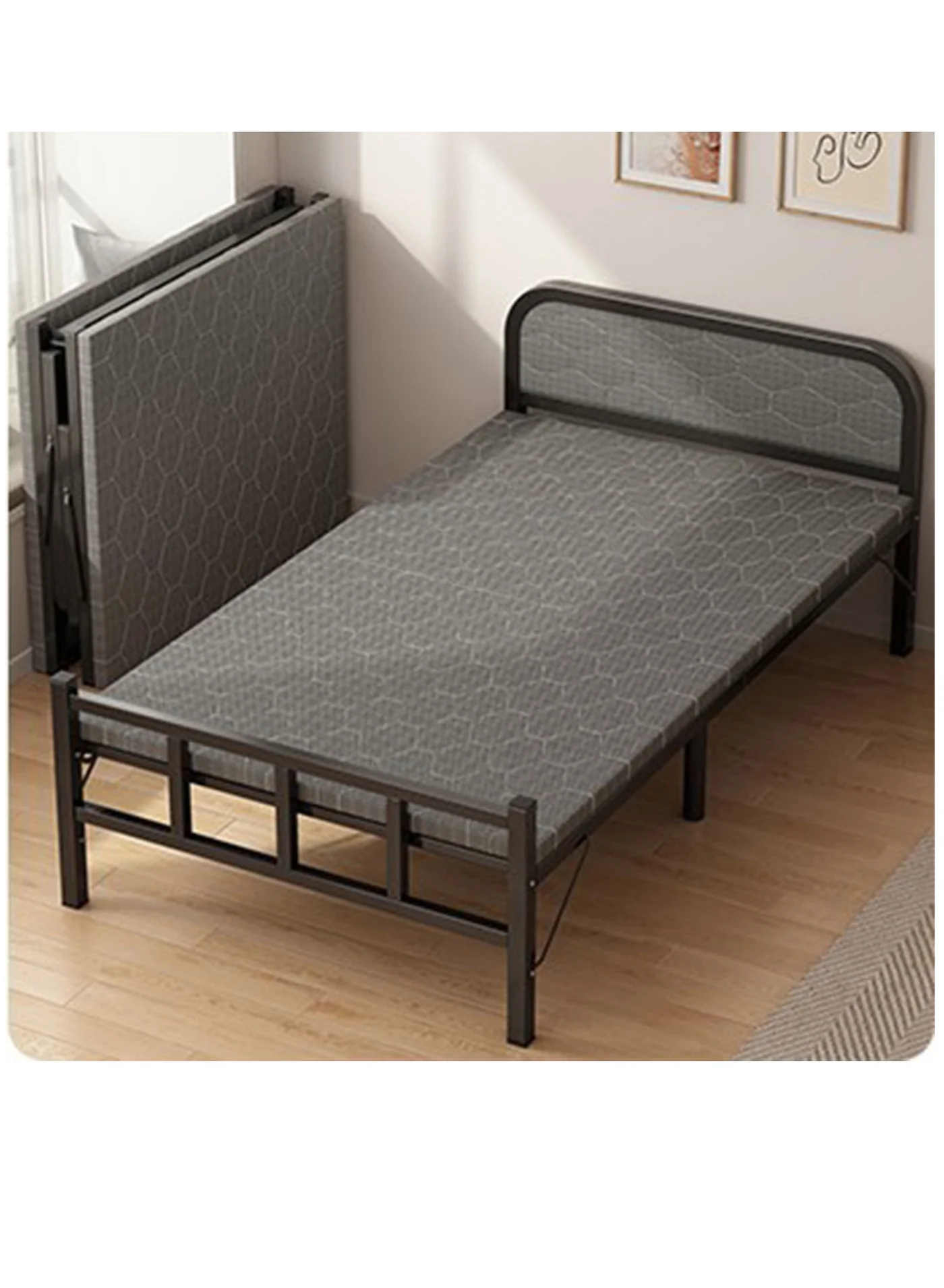 Arabest Single Folding Bed with Headboard, Portable Rollaway Guest Cot with Sturdy Steel Frame (186x75cm) hfacc