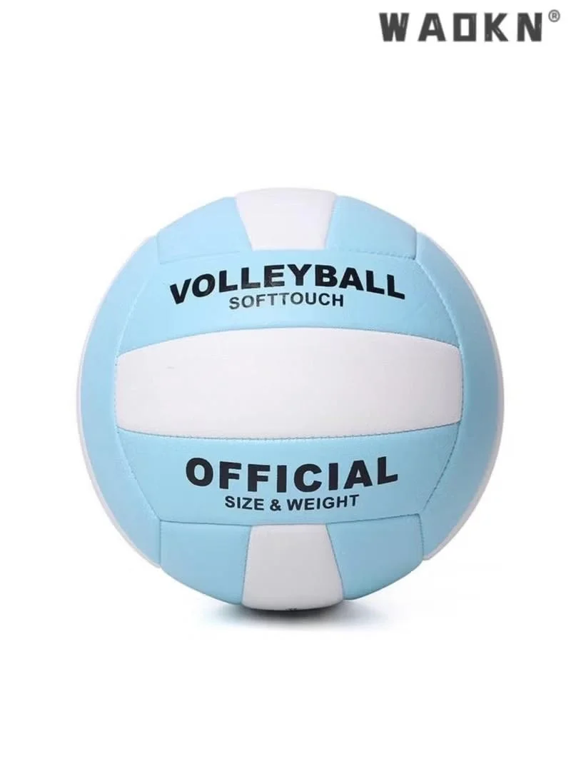 WAOKN Inflatable Soft Volleyball Premium PU Leather Machine Stitched Training Ball (White and Blue, Size 5) w7hct