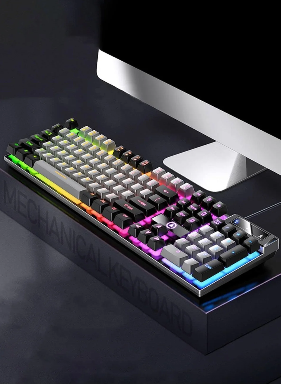 LOOPITYS Gaming Keyboard RGB Backlit Wired Mechanical Feel Keyboard Ergonomic Design for PC Laptop (Black, Full Size) 20e6y