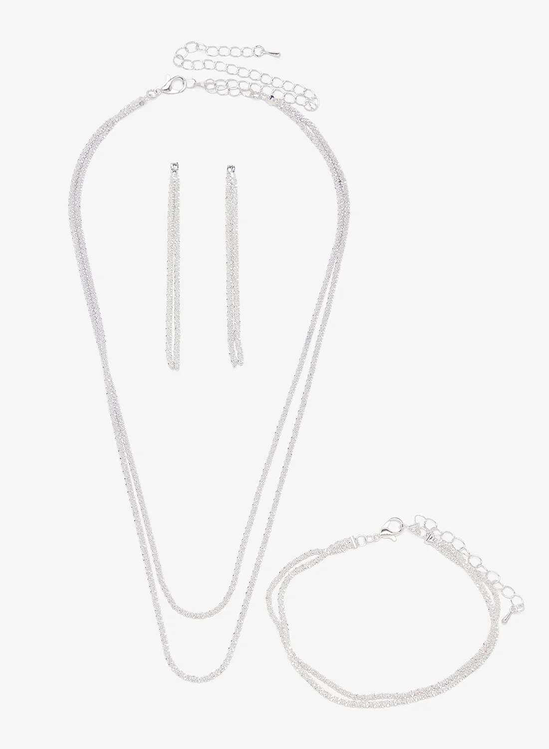 ELLA Silver Diamonte Jewelry Set (Necklace and Earrings) Premium Elegant Accessory for Women erob7