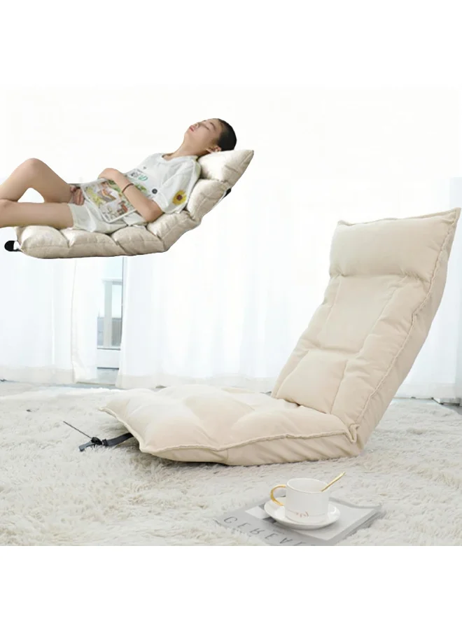 HI-FINE Folding Floor Chair with Back Support Premium Padded Tatami Lounger for Home Office Reading (Beige) r9u78