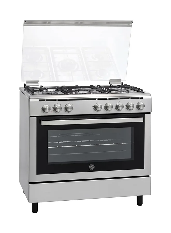 Freestanding Gas Cooker with Electric Oven, 5 Burner Gas Top, Stainless Steel Finish, 90 x 60 cm (Silver) 5b144