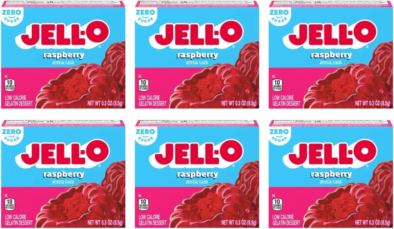 Raspberry Sugar Free Gelatin Dessert Mix (Premium Low-Calorie Snack) (Pack of 6) 7qcvv