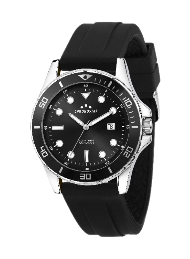 Chronostar Men's Analog Quartz Watch with Silver Alloy Band (Black Dial, 43mm) v0mq7