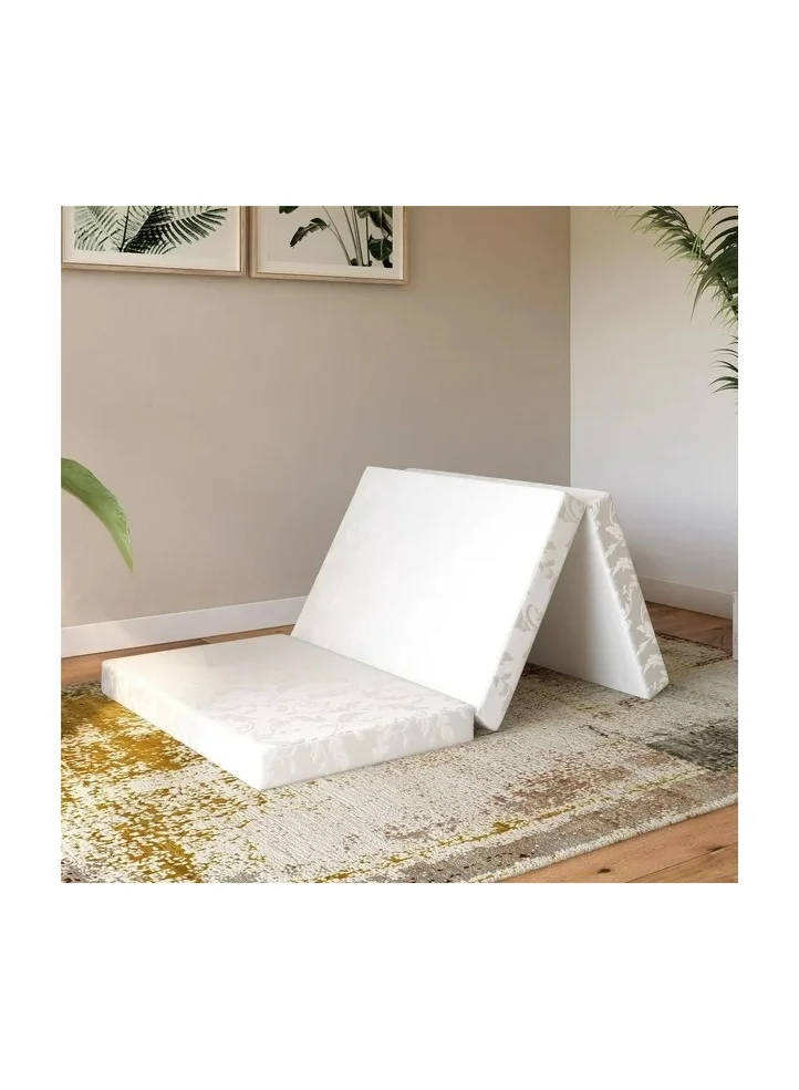 Premium Portable Folding Guest Mattress Floral Satin Finish (White, 180 x 90 x 7 cm) pnhd3