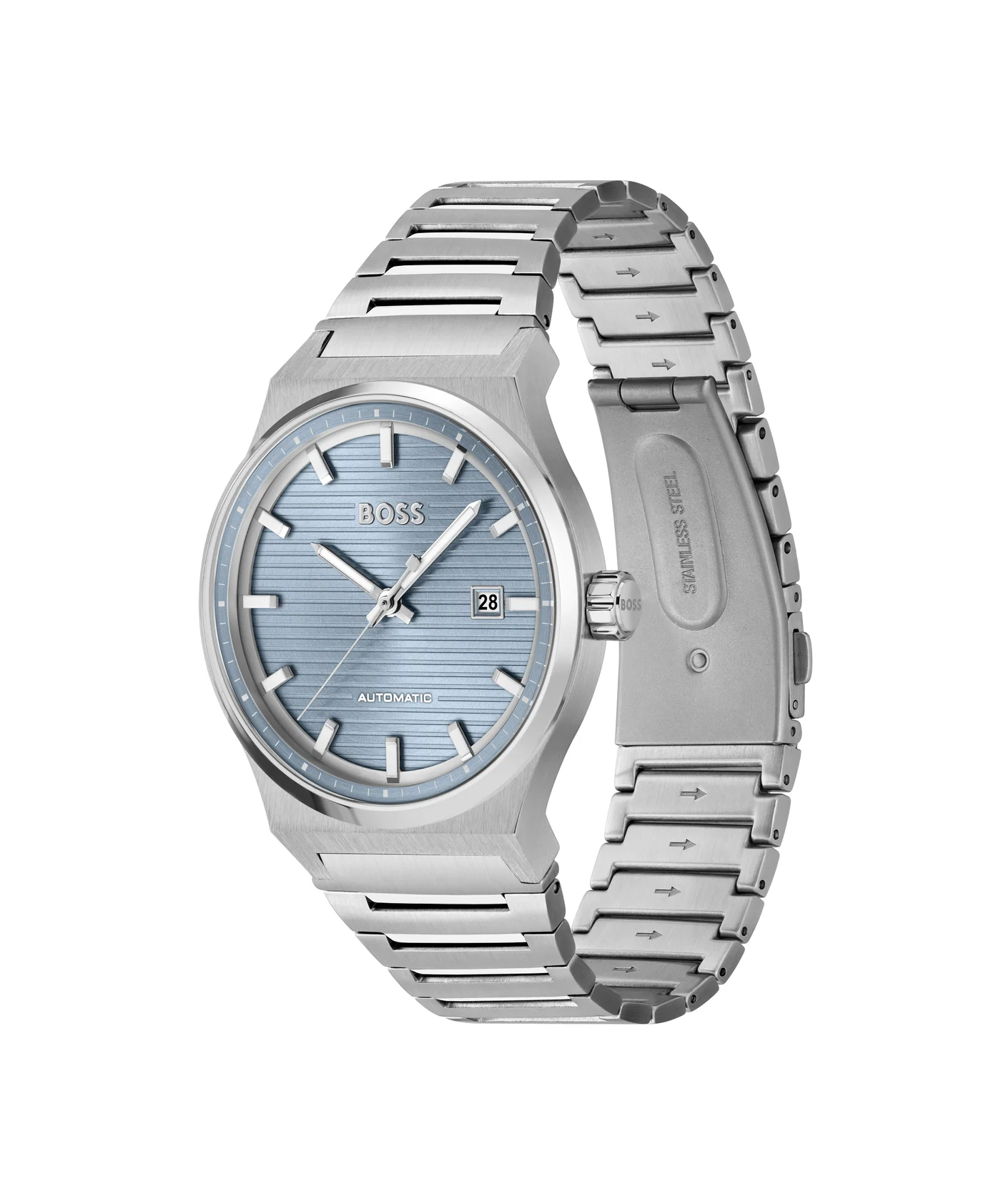 Premium Automatic Round Stainless Steel Men's Watch (Silver, 42mm) 1curl