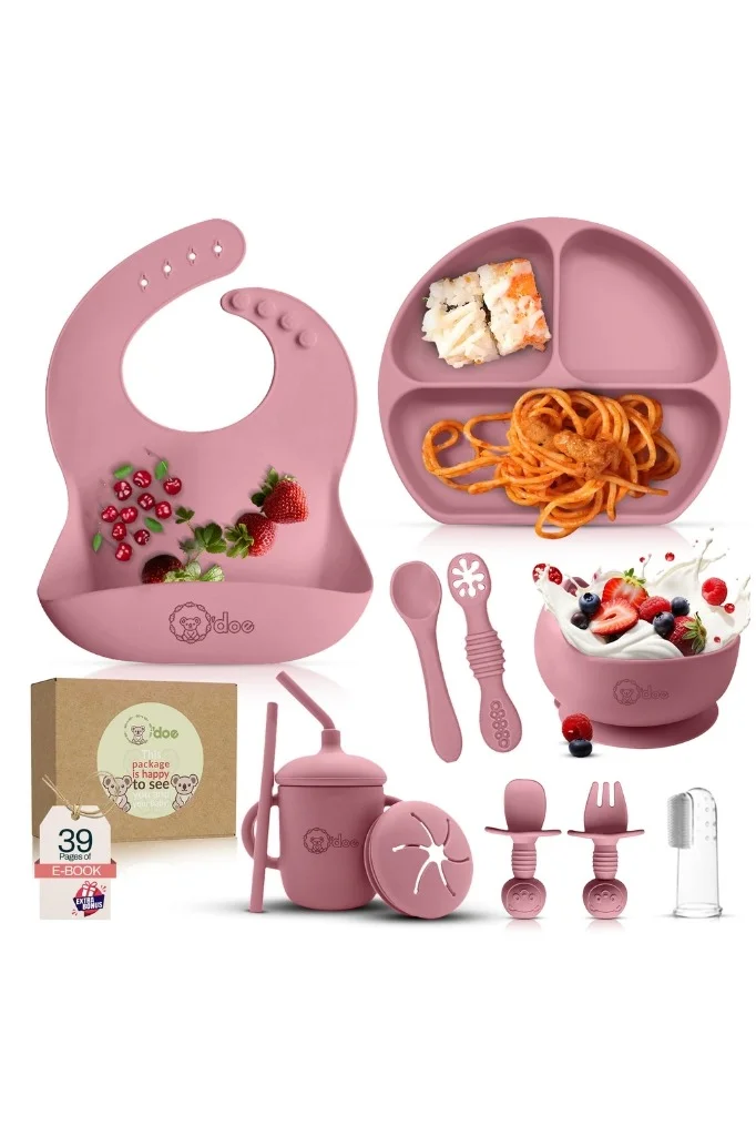 O'doe Baby Feeding Set Silicone Suction Bowl and Utensils for Toddlers (11-Piece Set) lk97e