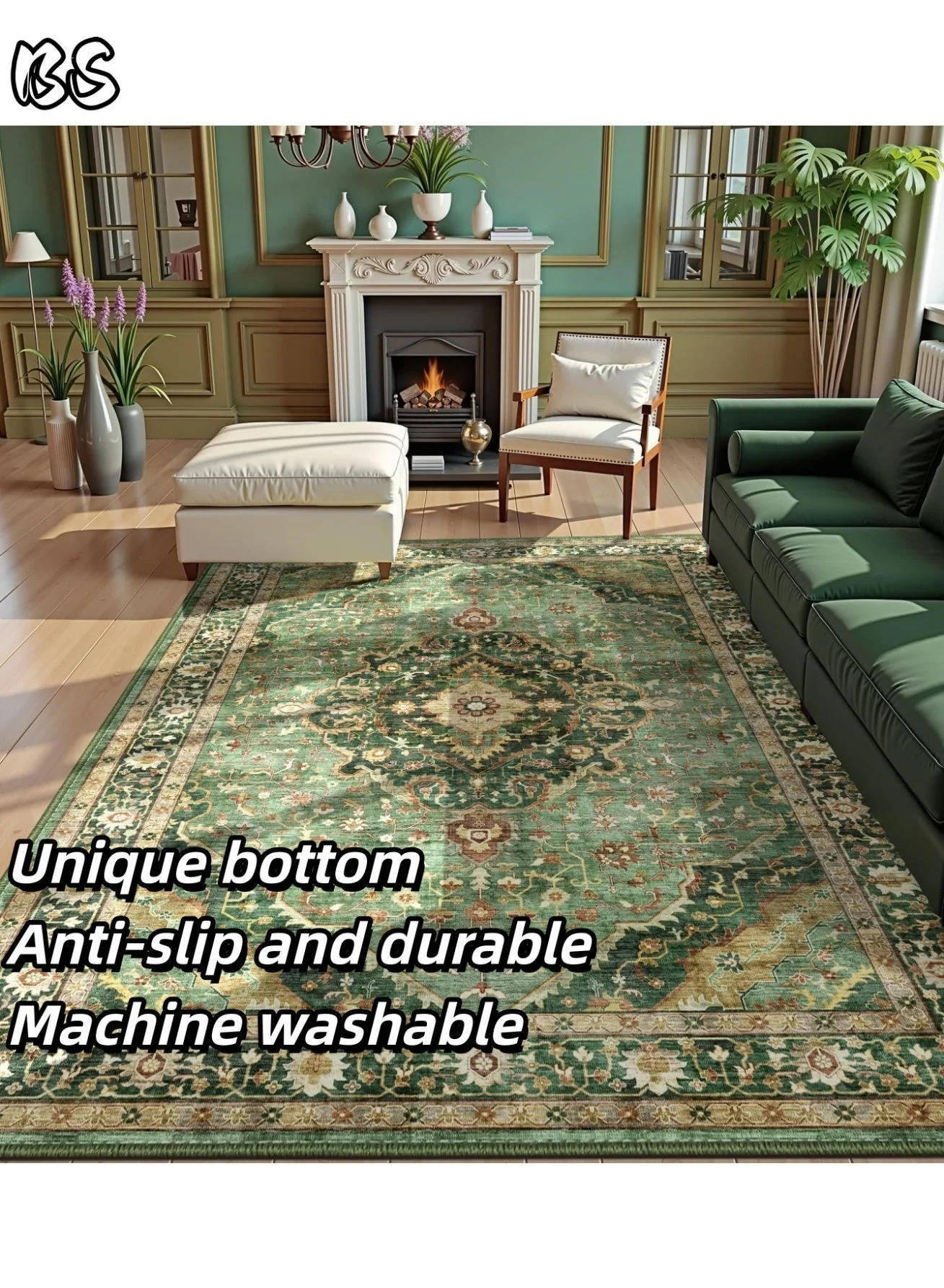 BS Bohemian Vintage Style Area Rug, Non-Slip Washable Carpet for Living Room and Outdoor Patio (Multicolor, 140x200cm) 64exq