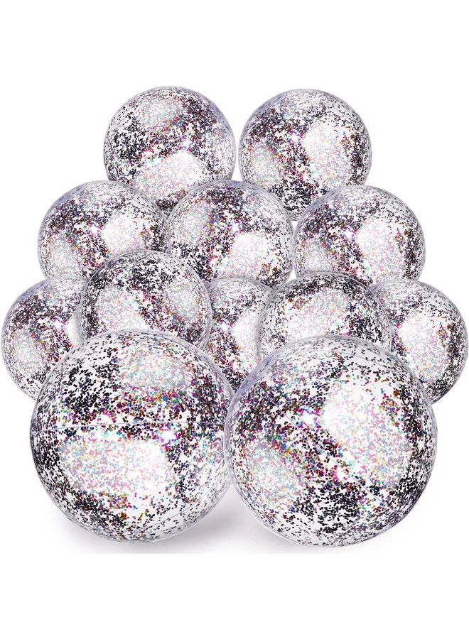 Lewtemi Inflatable Glitter Beach Balls Set, Clear Sequins Pool Toys for Summer Swimming Parties (12 Pieces, 16 Inch and 24 Inch) 4alsg