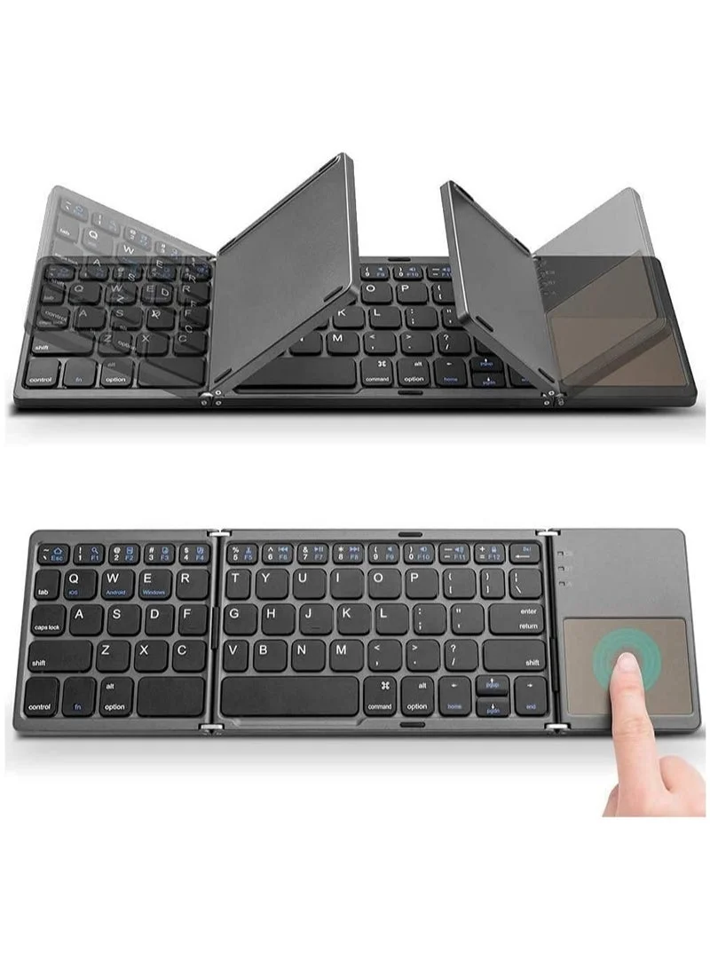 Gulf Trend Foldable Bluetooth Keyboard with Integrated Touchpad, Rechargeable Wireless Portable Keyboard for Tablets and Smartphones (Black, 1 Unit) zn9rn