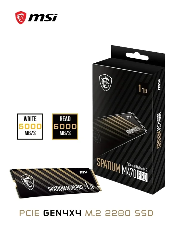 MSI SPATIUM M470 PRO PCIe 4.0 NVMe M.2 Portable SSD High-Speed External Storage Drive (Black, 1TB) ykl6k