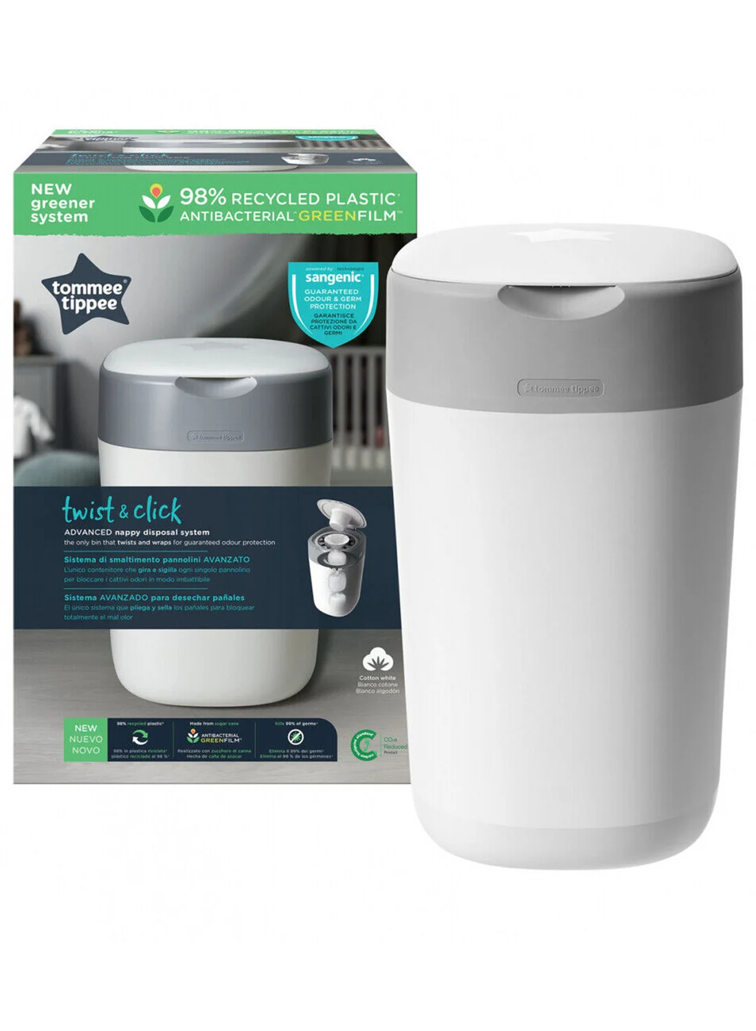 Advanced Nappy Disposal System Odor-Lock Bin with Antibacterial Refill Cassette (White, 1 Pack) kltem