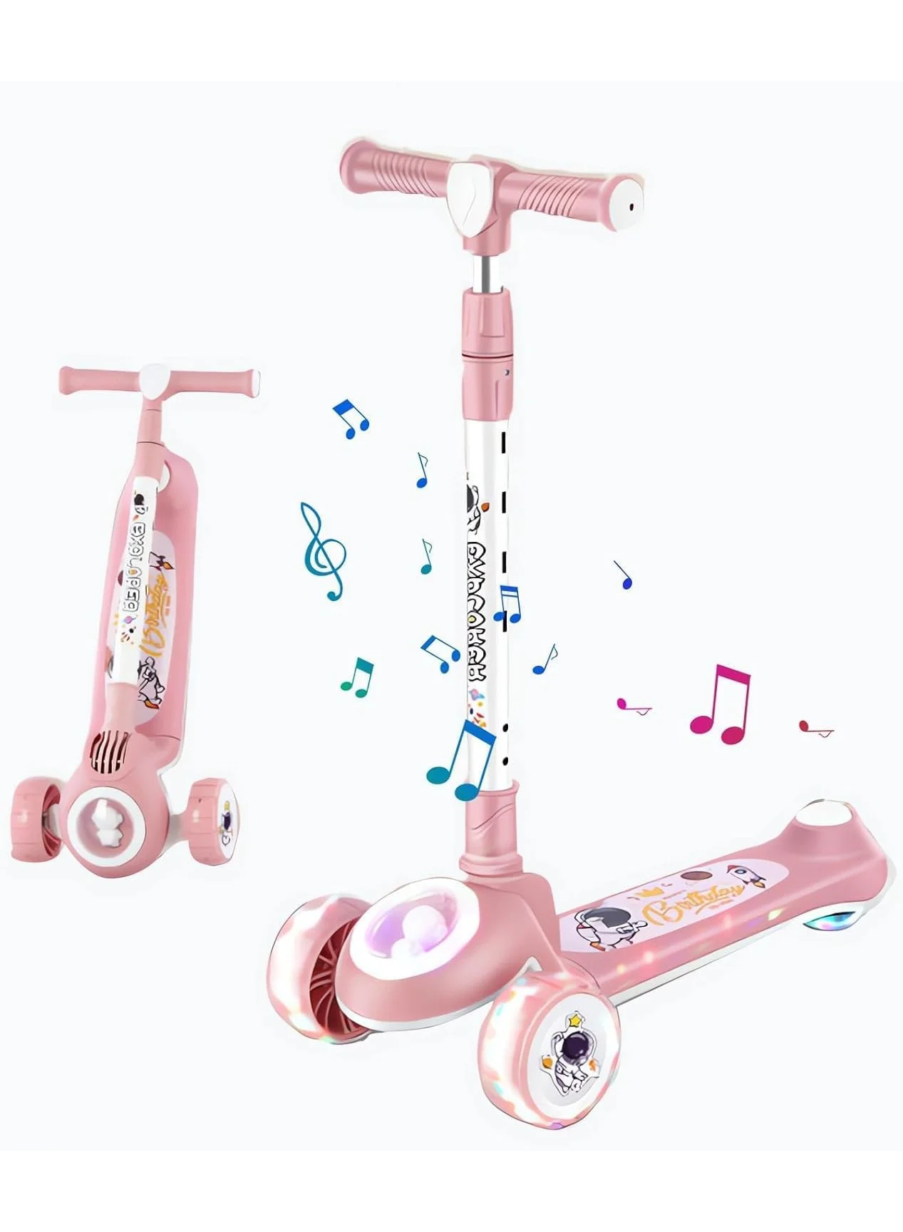 VUCATIN 3-Wheel Kids Kick Scooter with Adjustable Height and LED Music Wheels (Pink) hffmx