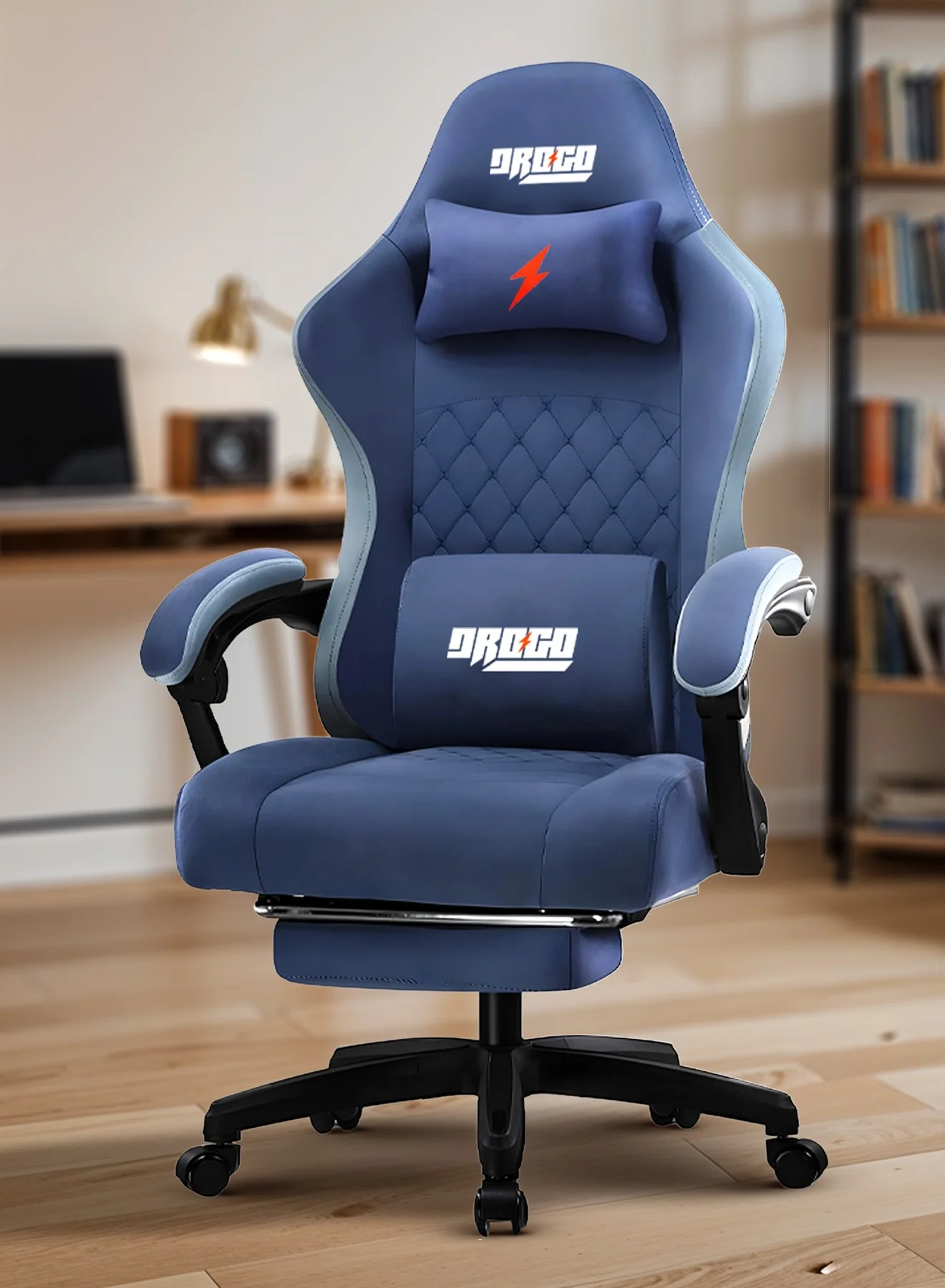 DROGO Ergonomic Gaming Chair with Footrest and Massager Lumbar Pillow, Adjustable Reclining Computer Chair for Home and Office (Dark Blue) rrvld