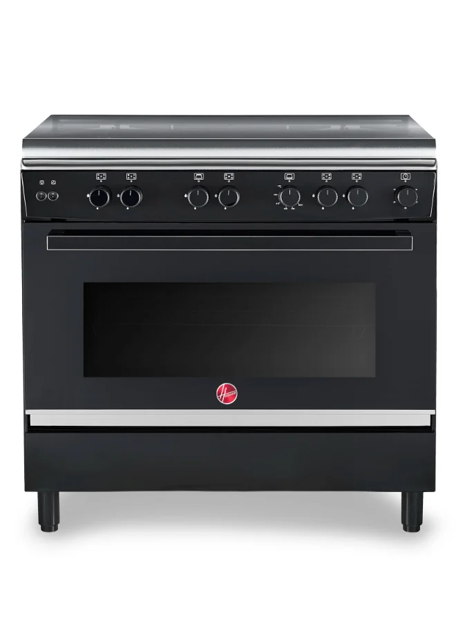 Hoover 90x60cm Full Gas Cooker with 5 Burners and Gas Oven, Premium Cast Iron Support, Auto Ignition, Double Glazed Door, Black (90x60cm) xtx91