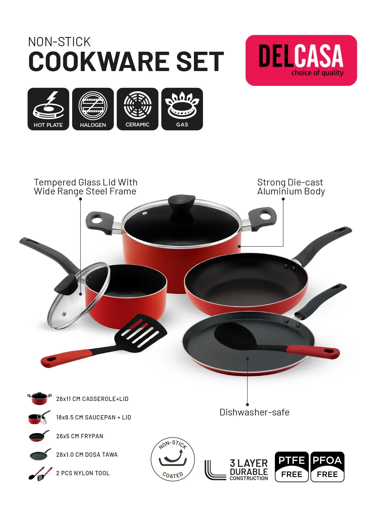 Delcasa 8-Piece Nonstick Cookware Set with Lids and Nylon Utensils (Premium Kitchen Cooking Essentials) edjiw