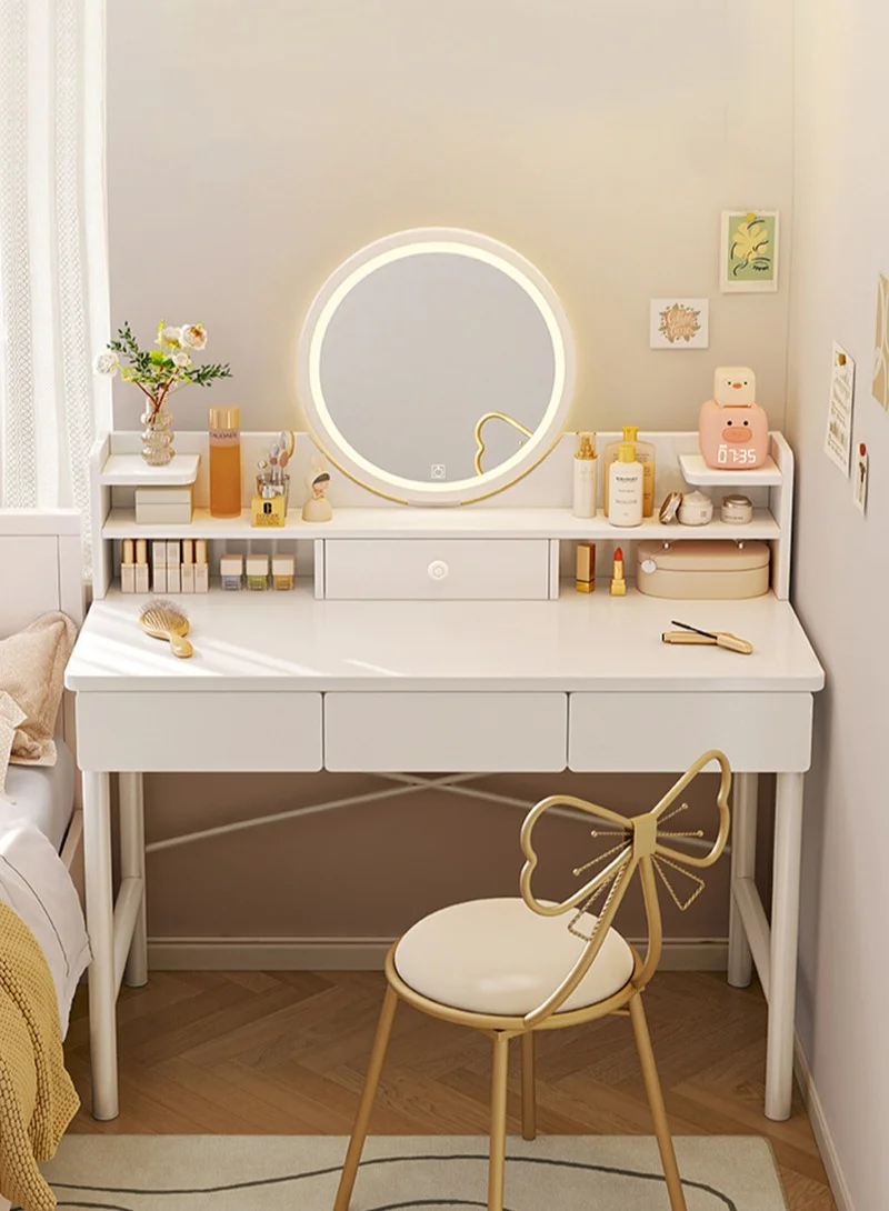 Sharpdo Simple Style Vanity Table with LED Mirror and Drawers (100x40x125.5 cm) Space-Saving Makeup Desk for Bedroom lvg60