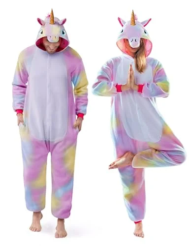 Premium Plush Unicorn One-Piece Jumpsuit Costume for Adults (Pink, S) 34k9k